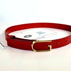 Red and Gold Leather Belt with Elegant Buckle